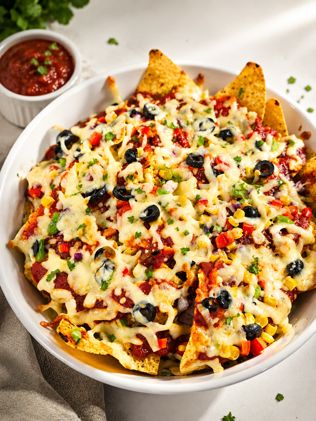 Easy Loaded Veggie Nachos with Cheese and Salsa